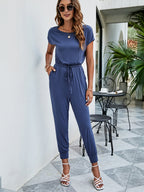 Drawstring Waist Short Sleeve Jogger Jumpsuit (7)