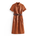 Pu Faux Leather Dress variant CJNSSYLY03130-Caramel-L|CJNSSYLY03130-Caramel-S|CJNSSYLY03130-Caramel-XS|CJNSSYLY03130-Caramel-M