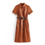 Pu Faux Leather Dress variant CJNSSYLY03130-Caramel-L|CJNSSYLY03130-Caramel-S|CJNSSYLY03130-Caramel-XS|CJNSSYLY03130-Caramel-M