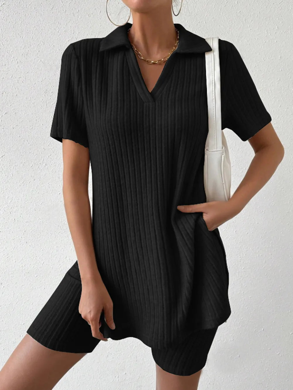 Johnny Collar Short Sleeve Top Shorts Set (5)