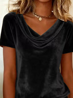 Velvet Cowl Neck Short Sleeve Top (8)