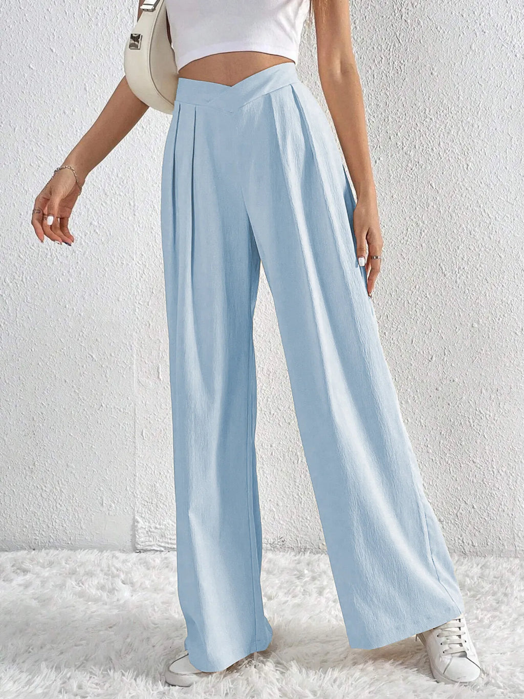 V-waisted Ruched Front Wide Leg Pants (22)