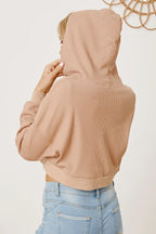 Waffle-knit Drawstring Zip Up Hoodie (5)