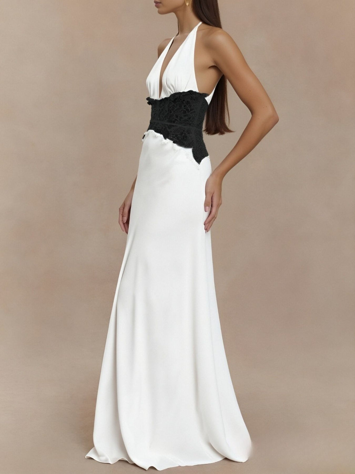 Halter Neck Lace Trimmed Maxi Dress (12)