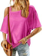 Asymmetrical Neck Half Sleeve T-shirt (3)