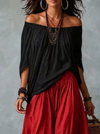 Full Size Off-shoulder Top Wide-leg Harem Pants Set Plus (6)