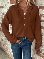 Waffle Knit Button Detail Hoodie (2)