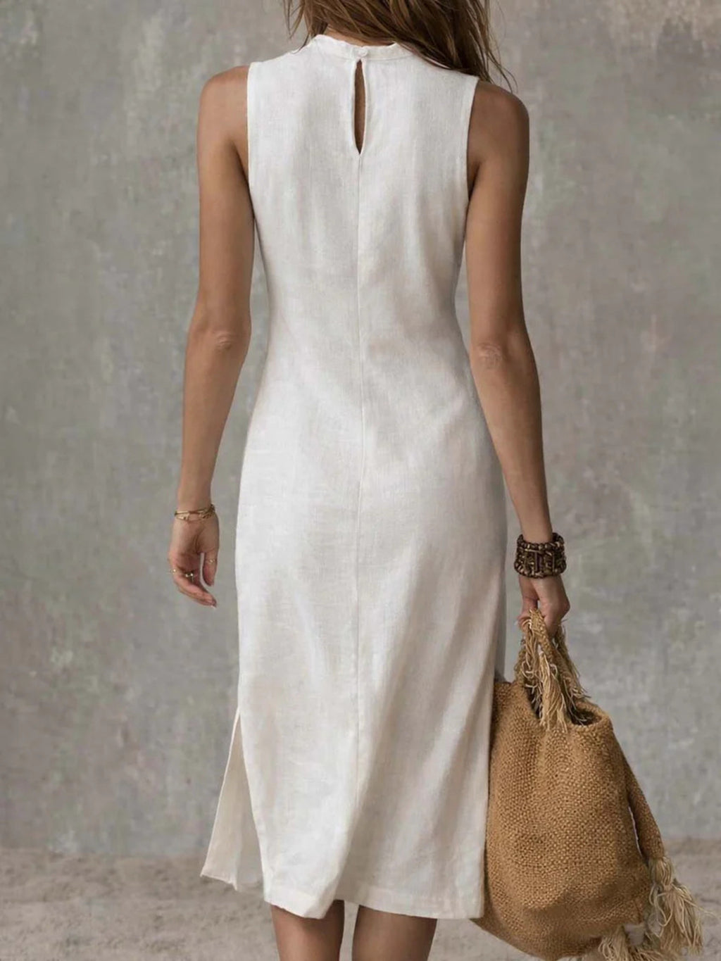 Full Size Sleeveless Mock Neck Slit Midi Dress Plus (4)