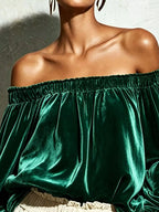 Off-shoulder Velvet Long Sleeve T-shirt (11)