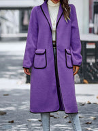Full Size Contrast Trim Long Sleeve Coat Pockets (9)
