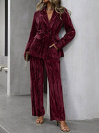 Lapel Collar Long Sleeve Blazer Pants Set (15)