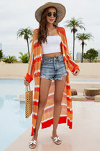 Striped Open Front Side Slit Duster Cover Up (4)