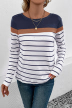 Striped Round Neck Long Sleeve T-shirt (11)