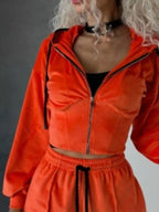 Zip Up Hooded Outerwear Shorts Set (22)