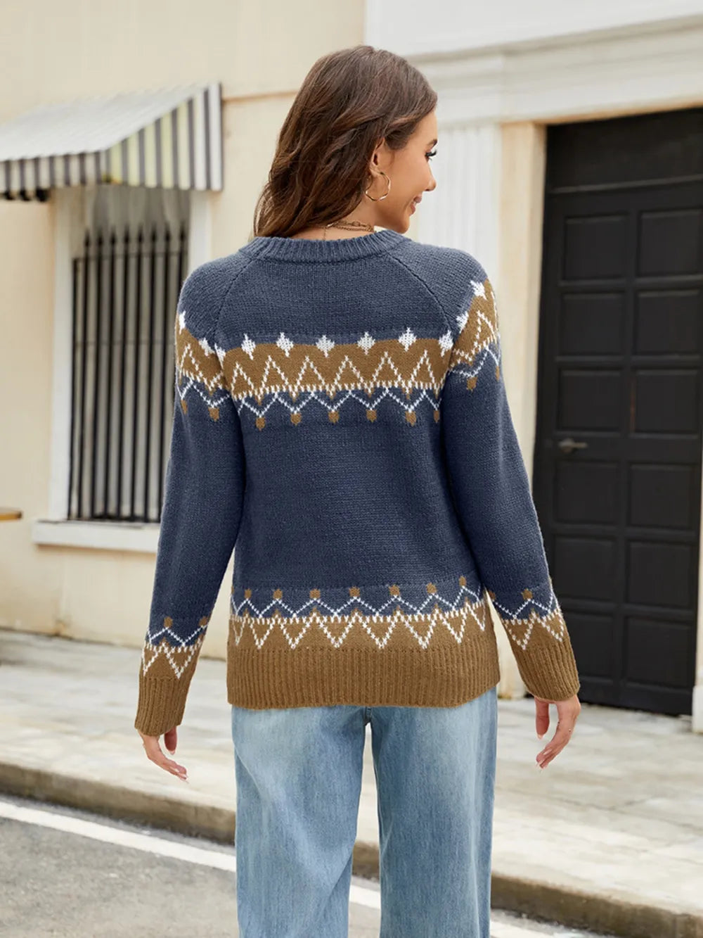 Contrast Round Neck Long Sleeve Sweater (5)