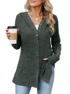 Ribbed Knit Hooded Button-down Cardigan (16)