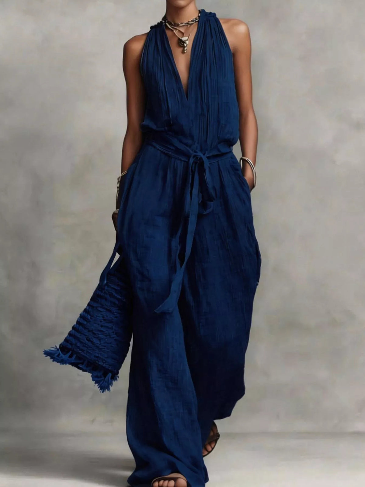 Sleeveless Wide-leg Jumpsuit Tie-waist (3)