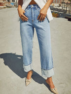High Waisted Straight Leg Rolled Jeans (14)
