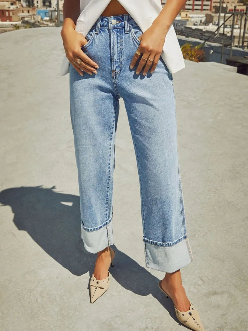 High Waisted Straight Leg Rolled Jeans (14)