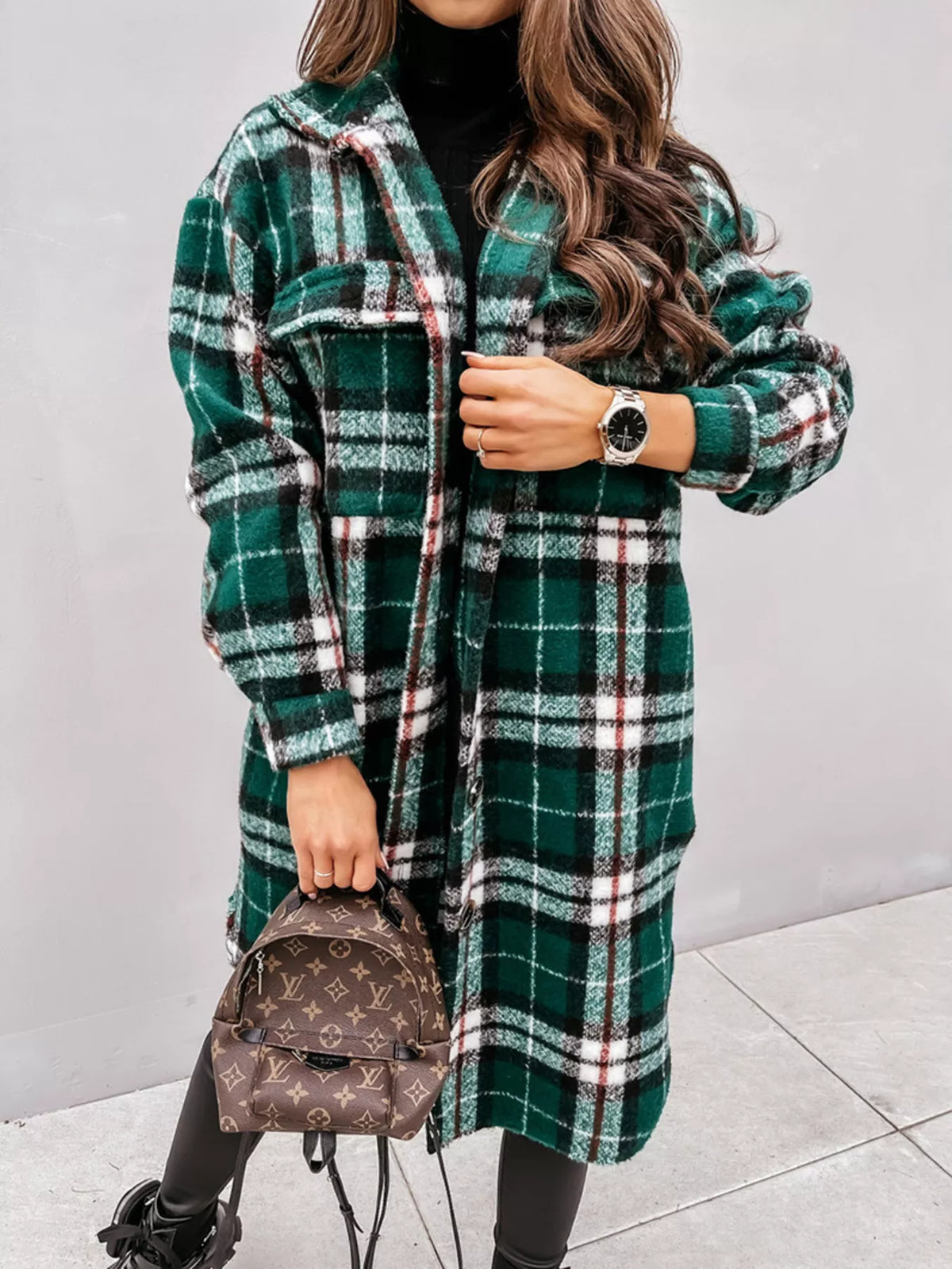 Longline Plaid Button Up Coat (10)