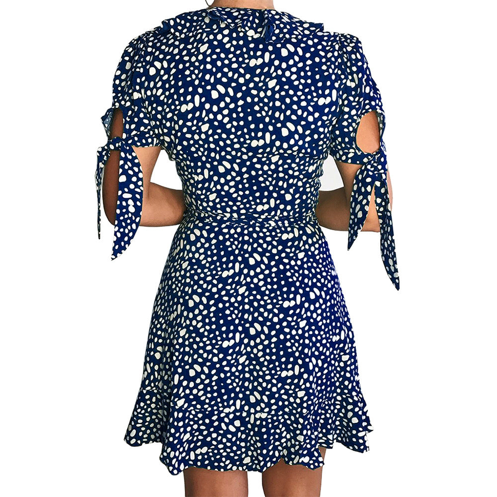 V-neck Short Sleeve Printed Skirt Dress photo 18