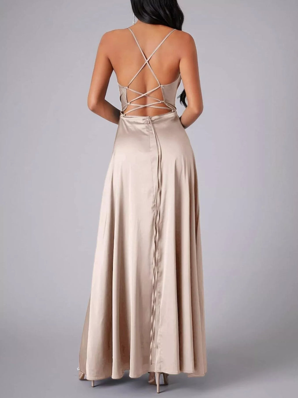 Lace Up Back Split Maxi Dress (13)