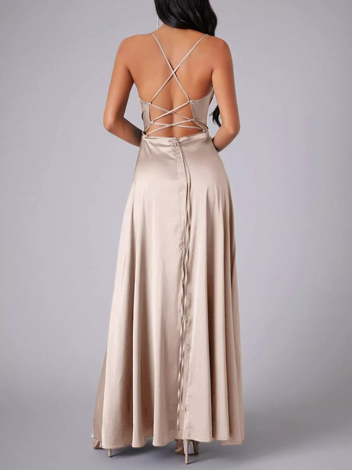 Lace Up Back Split Maxi Dress (13)