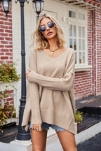 V-neck Slit Exposed Seam Sweater (16)