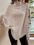 Cable Knit Turtleneck Cape Sweater (2)