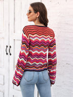 Striped Openwork Tied Cardigan (2)