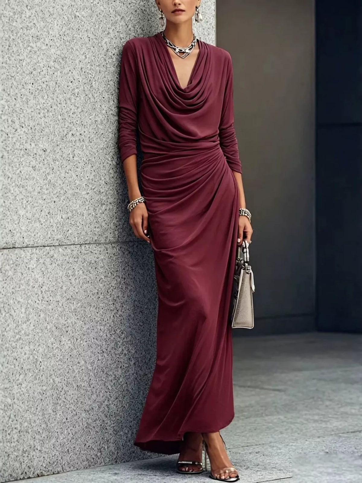 Cowl Neck Long Sleeve Maxi Dress (7)