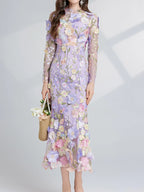 Floral Embroidered Mesh Long Sleeve Midi Dress (11)