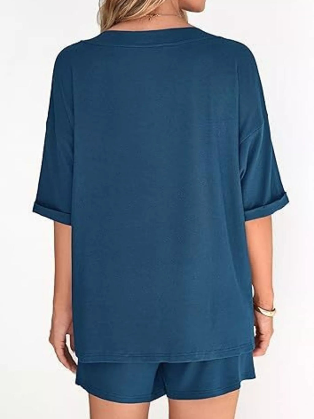 Solid Color V-neck Shorts Set (4)