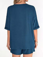 Solid Color V-neck Shorts Set (4)