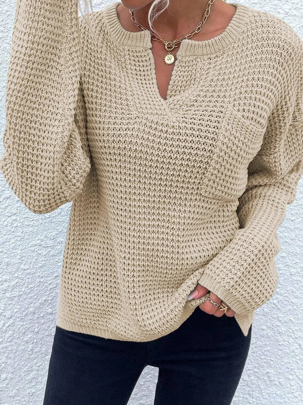 Notched Long Sleeve Sweater (9)