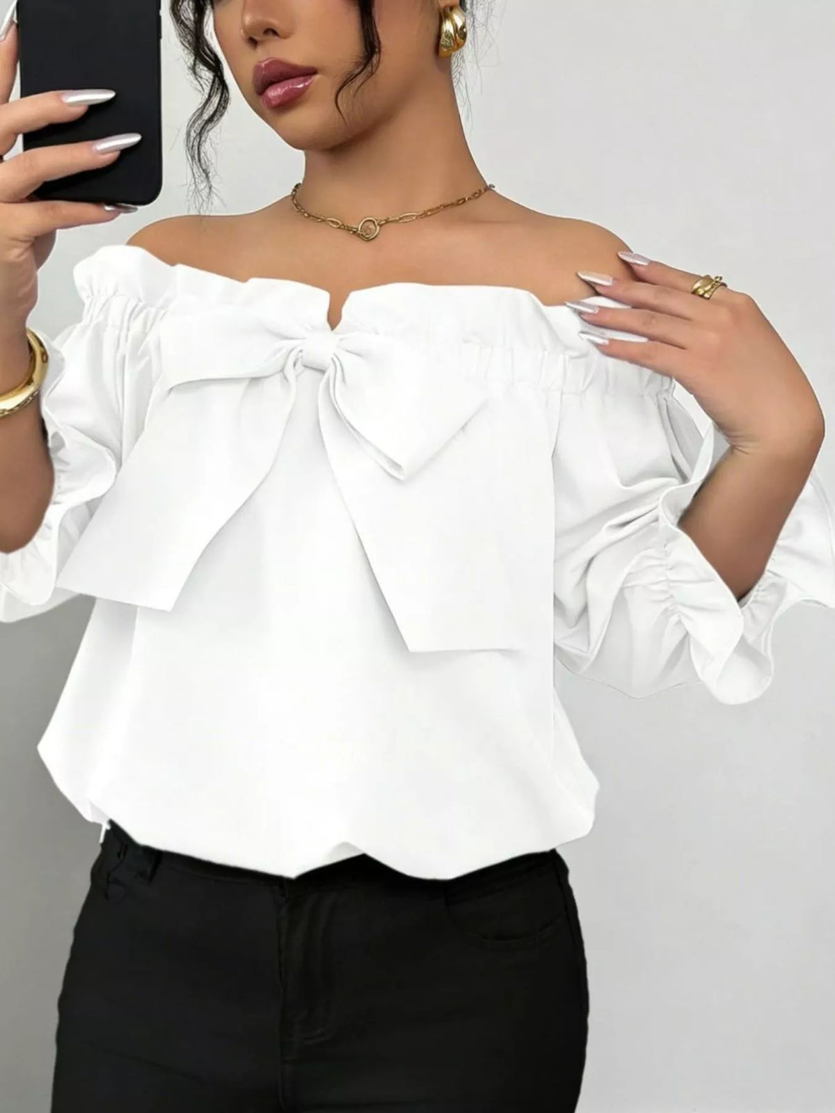 Bow Flounce Sleeve Blouse (12)