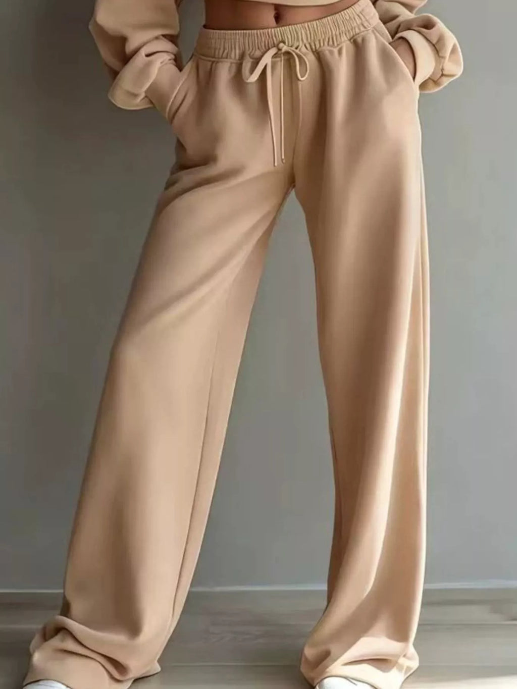 Round Neck Cropped Sweatshirt Wide-leg Pants (15)