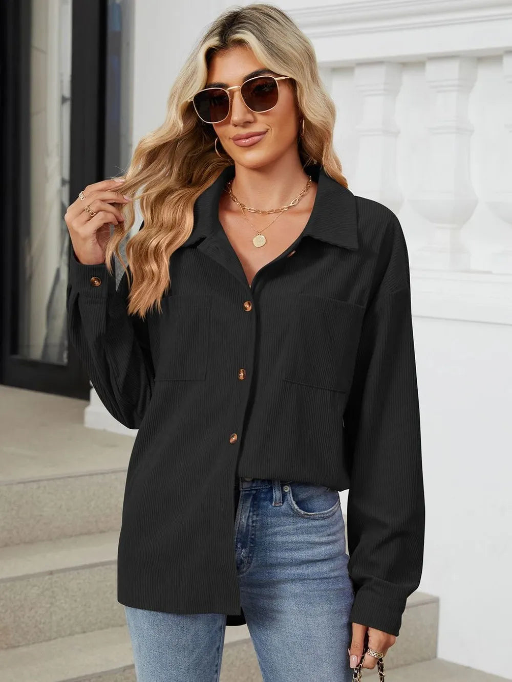 Button Up Dropped Shoulder Long Sleeve Outerwear (32)