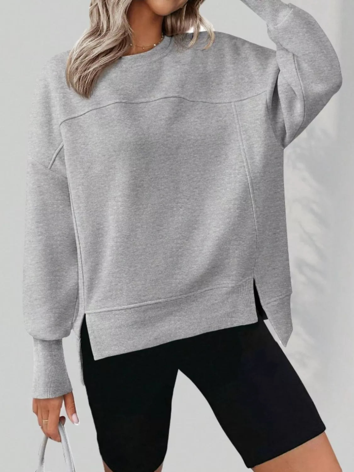 Casual Loose Side Slit Sweatshirt (10)
