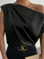 Asymmetrica One-shoulder Draped Blouse (5)