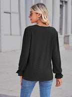 Eyelet V-neck Flounce Sleeve Blouse (9)