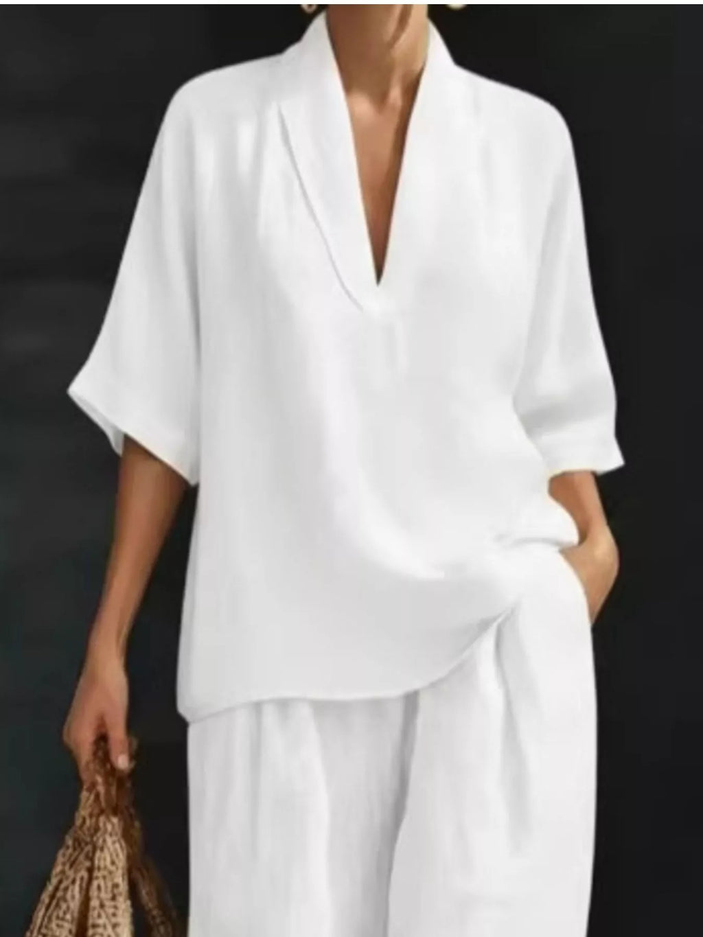 Full Size Half Sleeve Top Wide Leg Pants Set Plus (7)