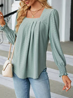 Pleated Square Neck Long Sleeve Top (2)