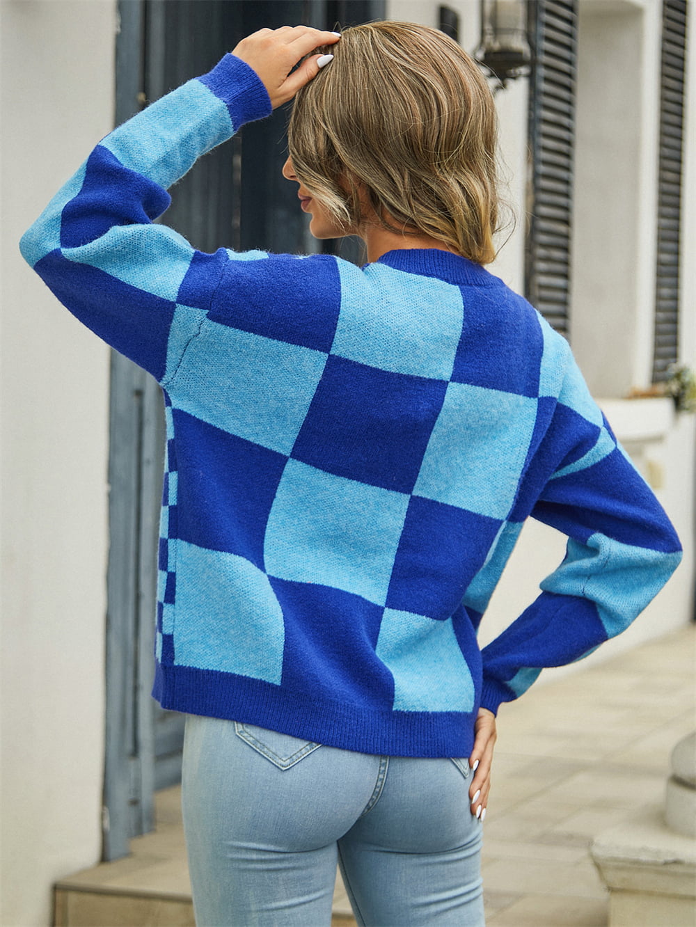 Plaid V-neck Dropped Shoulder Cardigan (20)