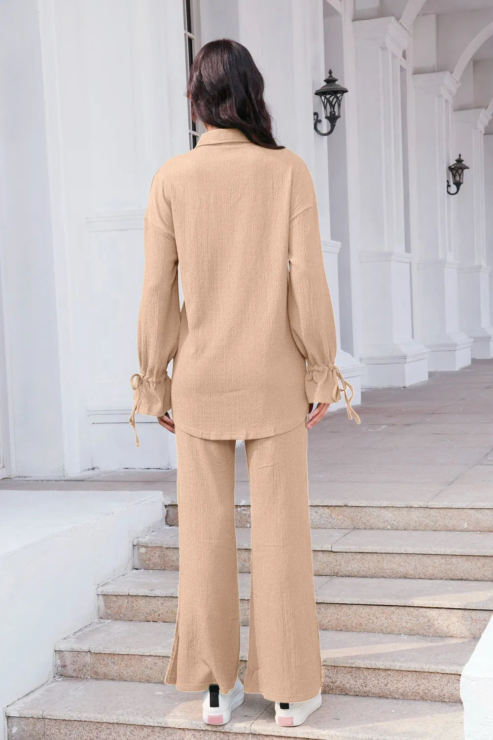 Drawstring Flounce Sleeve Shirt Pants Set (6)