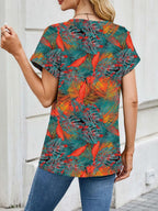 Printed Round Neck Short Sleeve Top (12)