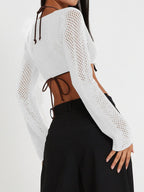 Openwork Tied Dropped Shoulder Cardigan (7)