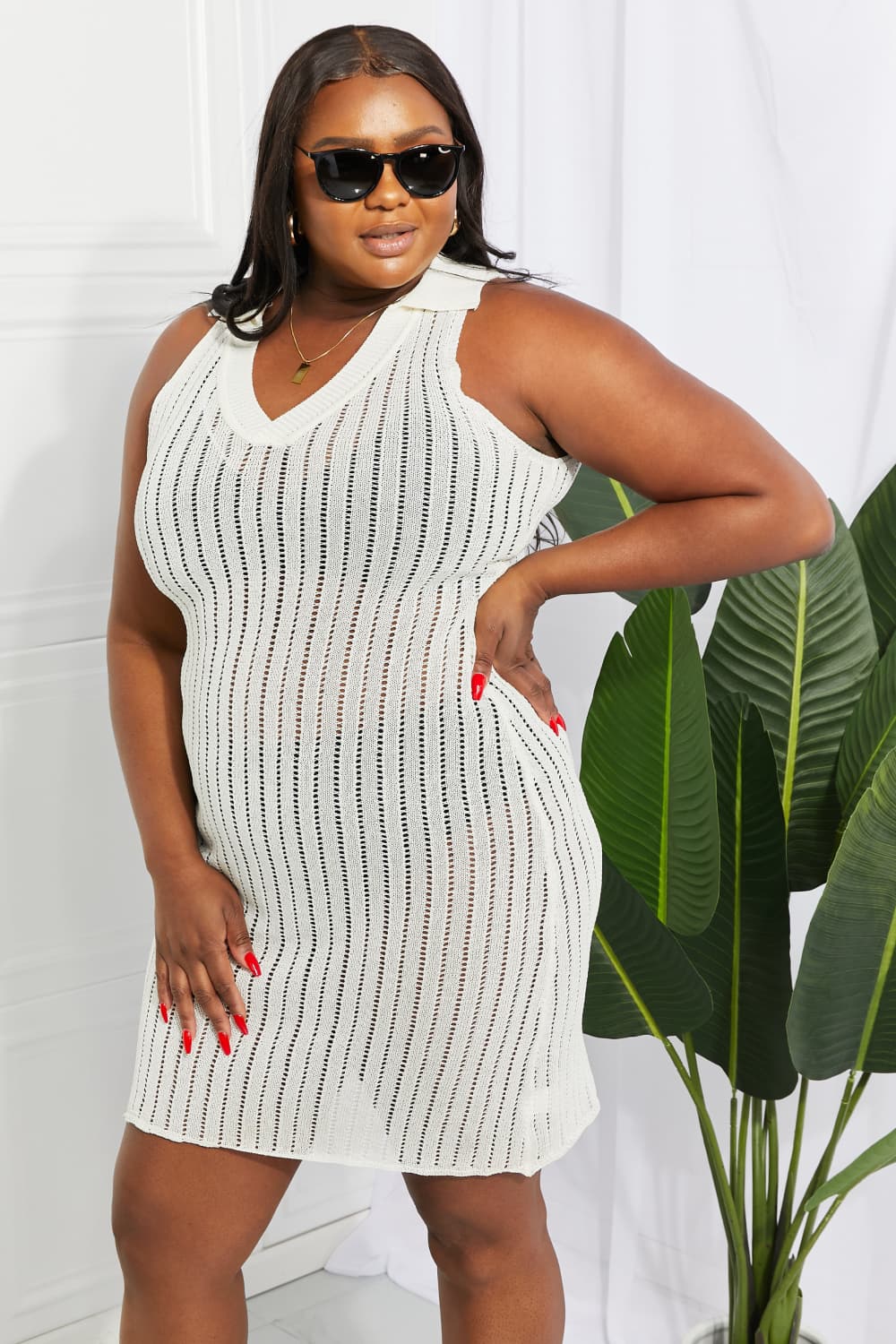 Openwork Johnny Collar Cover Up Dress (22)