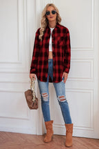 Plaid Button Up Dropped Shoulder Outerwear (4)
