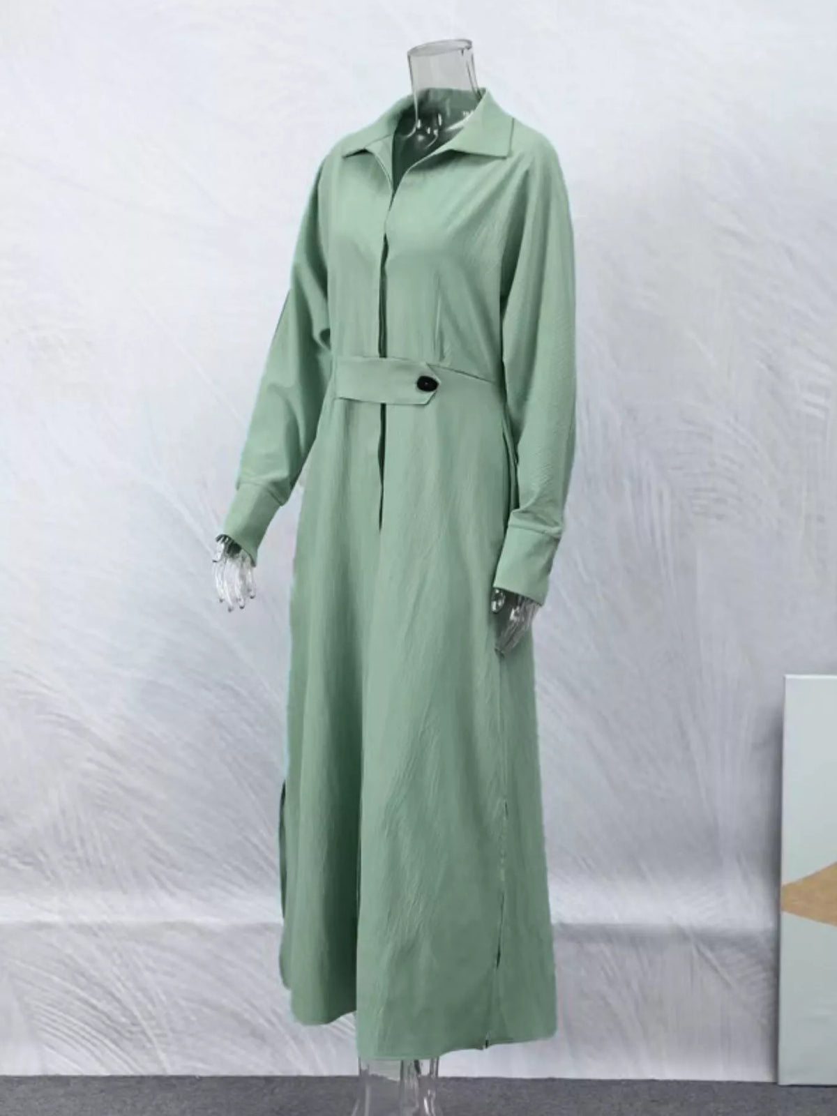 Side Slit Long Sleeve Shirt Dress (5)